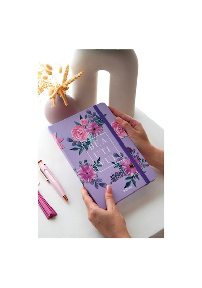 Çiçekli Defter Kareli Mor 17x24 Cm
