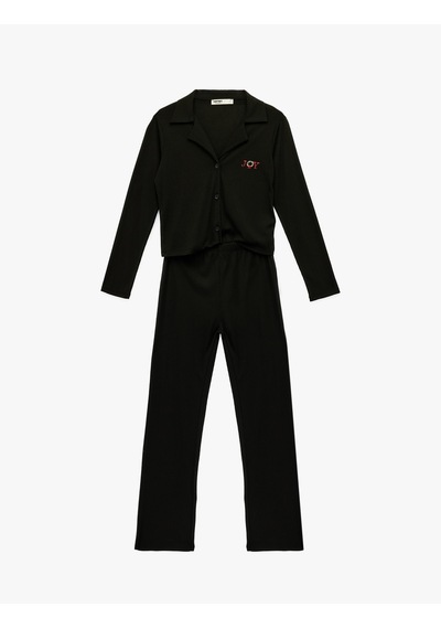 Koton Uzun Kollu Viskon Karışımlı Örme Nakışlı Yılbaşı Pijama Takımı Siyah 6wlk40285mk Siyah Koton Uzun Kollu Viskon Karışımlı Örme Nakışlı Yılbaşı Pijama Takımı Siyah 6wlk40285mk Siyah