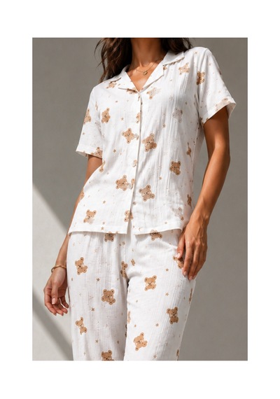 Fit Women Kadın Klasik Doğal Düğme Gece Kırık Beyaz Pijama Takımı