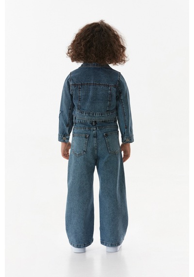 Fullamoda Yıldız Nakışlı Kız Çocuk Crop Kot Ceket 25mcck3664217547-mavi Mavi