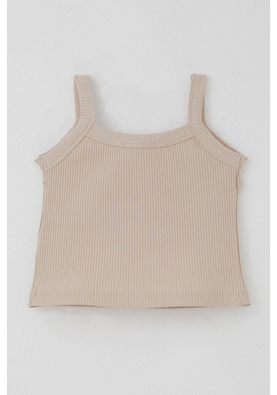 Breeze Kız Çocuk Askılı Crop Tişört Fırfır Detaylı 8-14 Yaş, Bej Bej