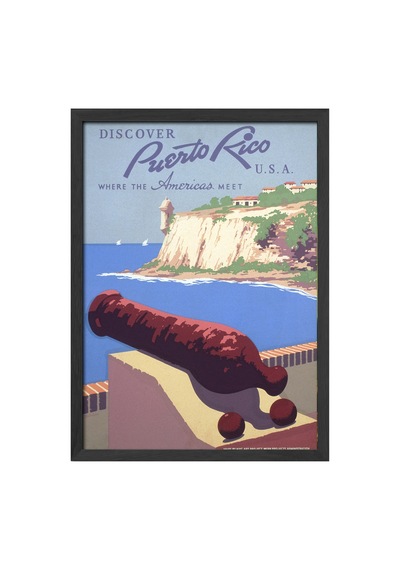 Puerto Rico Siyah Ahşap Çerçeveli Poster, Dekoratif Seyahat Duvar Tablosu