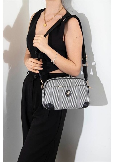 Silver & Polo Silver Polo Siyah Beyaz - Siyah Hasır Kadın Çapraz Çanta Sp1094