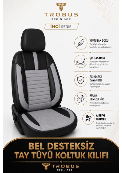 Nissan Note 2006-2012 Uyumlu İnci Serisi Gri Siyah Oto Koltuk Kılıfı