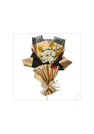 8 Pelüş Ayıcıklı, Kuru Çiçekli Ve Led Işıklı Buket, 59x40cm