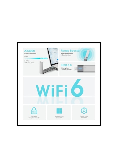 Tp-lınk Archer Tx50uh, Ax3000 Yüksek Performanslı, Dual Band, Wifi 6, Kablosuz Usb3.0 Adaptör