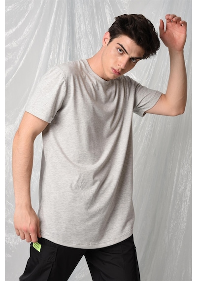 Yandan Yırtmaçlı Basic T-shirt R-5167-gri Gri