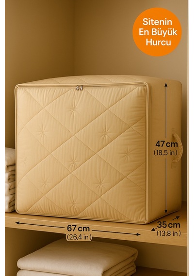 Mor Şeffaf Kapaklı Hurç 28x32x15 Cm Orta Boy Dolap İçi Kıyafet Ve Havlu Düzenleyici Bej