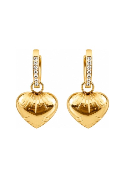 Cm Jewelry Zirkon Taşlı Bombe Kalp Gold Çelik Küpe Altın