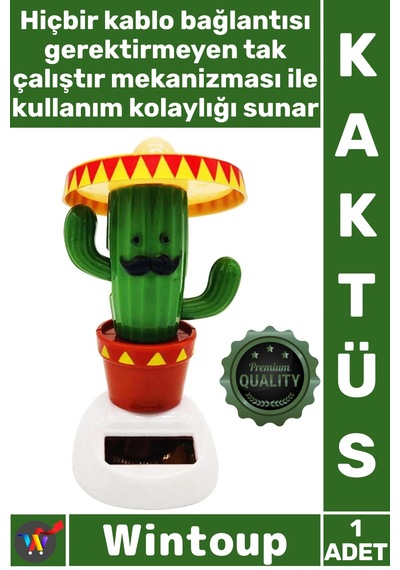 Kaktüs Araba Torpido Süsü Dekoratif Hareketli Figür Sevimli Güneş Enerjili Solar Dans Eden Kaktüs