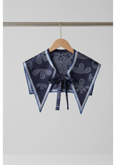 Walkenzo Geometrik El İşi Desenli Zarif Ve Modern Stil Kadın Omuz Şalı Lacivert