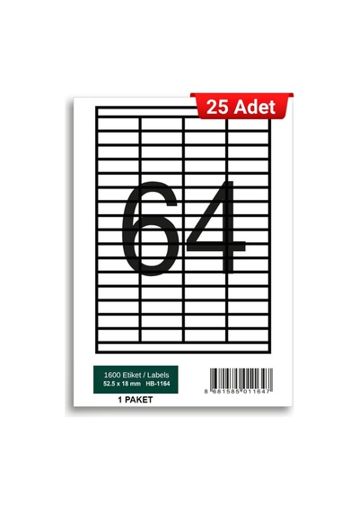 Herboy Hb-1164 52,5 X 18 Mm A4 Laser Etiket 25 Adet