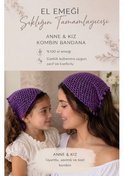 Anne-kız File Pullu Örgü Bandana-yazlık-saç Bandanası -plaj Uyumlu-mor