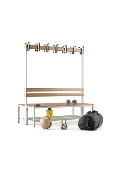 Ayakkabılıklı 4 Ayaklı Çift Taraflı Bank, Kanca Şeritli Bank, 14 Kanca, 150x85x170 Cm, Spor Bankı