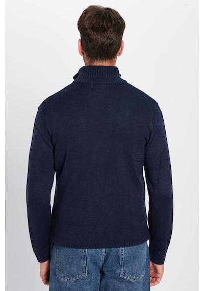 Tudors Erkek Slim Fit Dar Kesim Armürlü Fermuarlı Lacivert Dik Yaka Kazak-31396 Koyu Lacivert