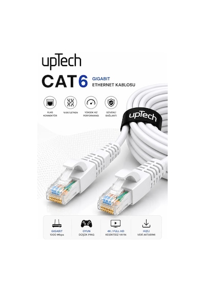 Uptech Cat6 Ethernet Kablosu 20 Metre Rj45 Lan İnternet Modem Router Bilgisayar Kablosu