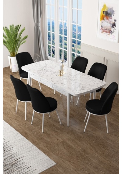 Canisa Concept Zen Serisi 80x132 Mdf Açılabilir Beyaz Mermer Desen Masa Takımı Ve 6 Siyah Sandalye Masa Beyaz/sandalyeler Siyah Canisa Concept Zen Serisi 80x132 Mdf Açılabilir Beyaz Mermer Desen Masa Takımı Ve 6 Siyah Sandalye Masa Beyaz/sandalyeler Siyah