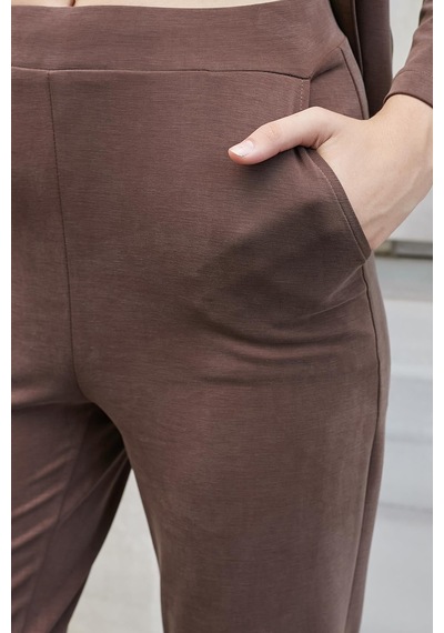 JUMENT Kadın Esnek Modal Kumaş Yüksek Bel Cepli Bacak Kısmı Rahat Kesim Dar Paça Pantolon-kahve JUMENT Kadın Esnek Modal Kumaş Yüksek Bel Cepli Bacak Kısmı Rahat Kesim Dar Paça Pantolon-kahve