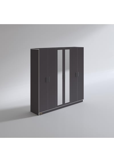 Kenzlife gardırop 6 kapaklı kapılı anemon 180*180*42 gri aynalı gardolap dolap