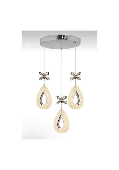Damla Model 3'lü Gümüş Kumandalı 3 Renk Modu Ledli Kristal Taşlı Modern Salon Mutfak Oturma Odası Led Avize