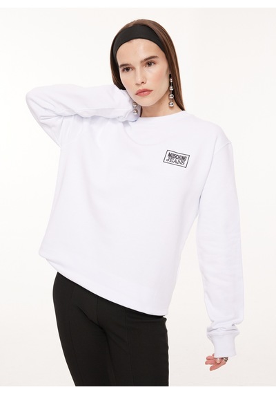 Moschino Jeans Bisiklet Yaka Düz Beyaz Kadın Sweatshırt A1713