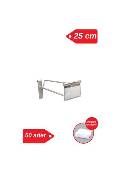 Tel Pano Kancası 25 Cm Galvaniz Etiketli Raf Askısı Raf Kancası Mağaza Düzenleme 50 Adet