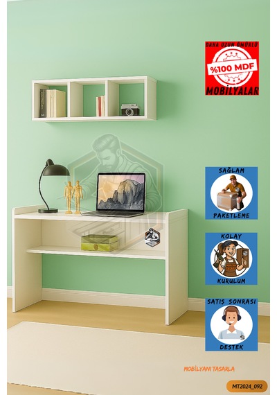 Tamamı Mdf Duvar Raflı Çalışma Odası Seti