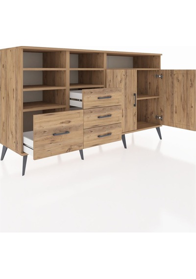 Kronos Konsol 7 Raflı 4 Çekmeceli 2 Kapaklı 176x59x99 Çam-çam Çam-çam