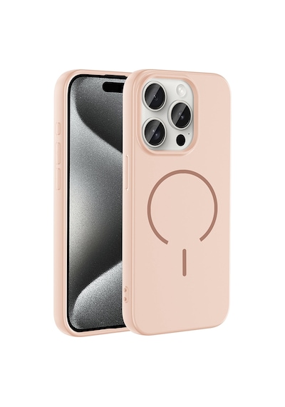 Zore Apple iPhone Uyumlu 15 Pro Max Kılıf M-safe Şarj Özellikli Omsy Meta Kapak - Rose Pembe