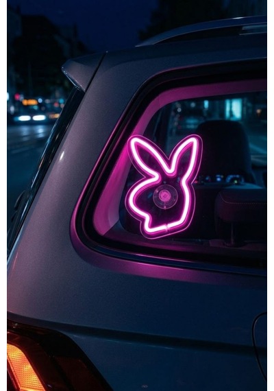 Neon Tavşan Led Araç İçi Cam Lambası Vantuzlu Pembe Dekoratif Işık Ortam Aydınlatma