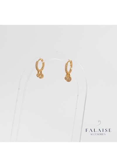 Sallantılı & Taşlı Halka Küpe - Altın Altın