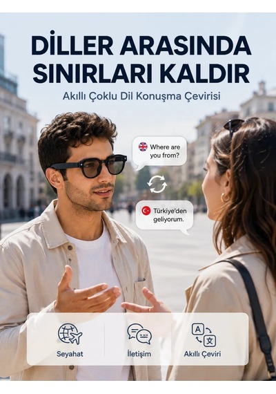 Astraltech Siyah Aı Akıllı Gözlük Fotoğraf Video Ses Kayıtlı Çoklu Dil Çeviri Bluetooth