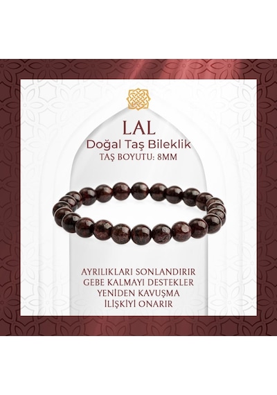 Saff Doğaltaş Bordo Granat Lal 8 MM Doğal Taş Bileklik Çok Renkli