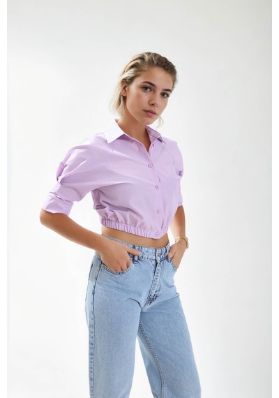 Vitrin Beli Lastikli Crop Gömlek LİLA