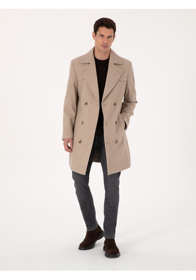 Cacharel Bej Regular Fit Yün Karışımlı Kaban Kaşe