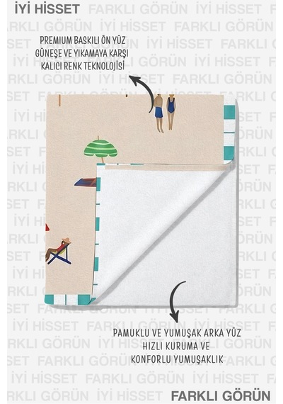 Deniz Temalı Modern Plaj Havlusu - Akdeniz Stil Turkuaz Krem Havuz Hızlı Kuruyan Mikrofiber Havlu Çok Renkli