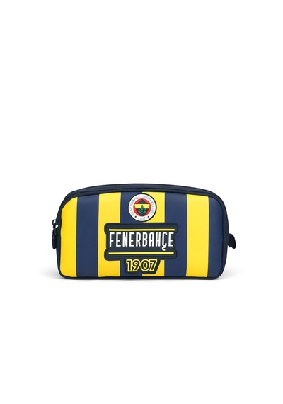 Fenerbahçe Lisanslı Kalemlik - Çubuklu Tasarım 2 Bölmeli Kalem Çantası Sarı - Lacivert