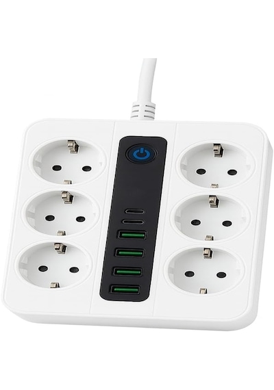 6 Prizli Akım Korumalı Çoklu Priz 4 Usb Şarj Girişli Duvar Tipi Anahtarlı Güvenlik Korumalı 1 - 3 M