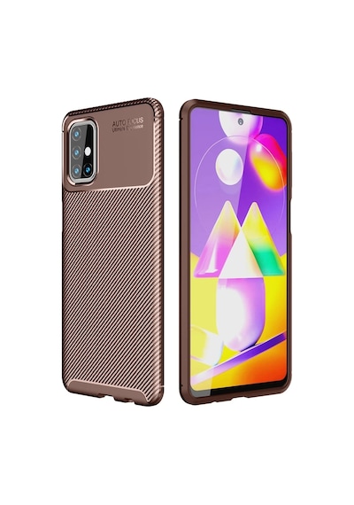 Samsung Uyumlu Galaxy M31s Uyumlu Kılıf Auto Focus Karbon Kapak - Kahverengi