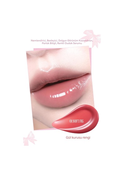 Dolgun Görünüm Kazandıran, Parlak, Besleyici, Renkli Dudak Serumu Glaze Lip Serum 01 Soft Fig Genel