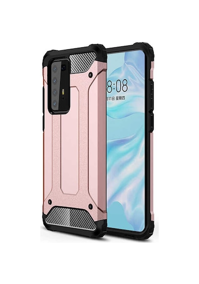 Ekılıf - Huawei P40 Pro Uyumlu - Kılıf Çift Katman Zırh Tank Crash Military Kapak - Rose Gold