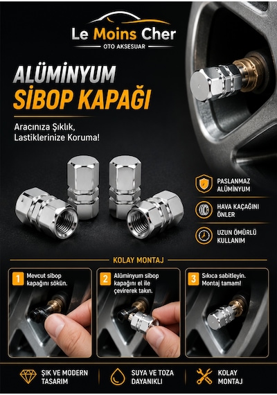 Toyota Yaris Flame Alüminyum Altıgen Sibop Kapağı 4'lü Set Lastik Valf Kapağı