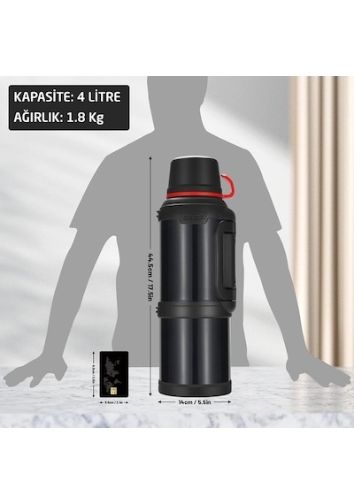 Kampcı Paslanmaz Çelik Termos 4 Litre 48 Saat Sıcak-soğuk Black 9009 Siyah