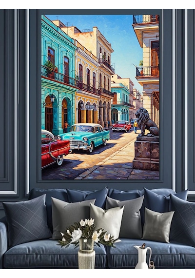 Ahşap Tablo Küba Sokakları Vintage Araba