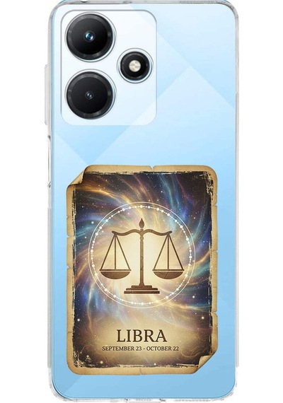 Infinix Hot 30i İle Uyumlu Burç Kartları Terazi Tasarımlı Şeffaf Silikon Kılıf Şeffaf