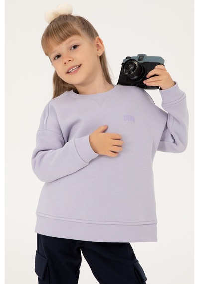 U.S. Polo Assn. Kız Çocuk Lila Şardonlu Bisiklet Yaka Basic Sweatshirt 50297451-VR034