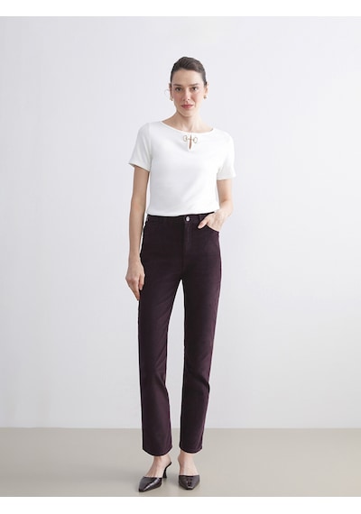 Lcwaıkıkı Classic Bordo Dar Fit Kadife Kadın Pantolon