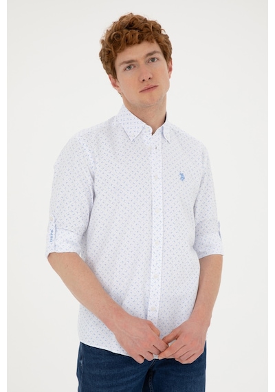 U.S. Polo Assn. Erkek Saks Baskılı Beyaz Gömlek 50288655-VR045 U.S. Polo Assn. Erkek Saks Baskılı Beyaz Gömlek 50288655-VR045