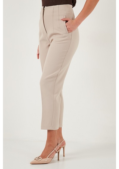 Lela Regular Fit Yüksel Bel Düz Paça Havuç Bayan Pantolon 68350109 Taş