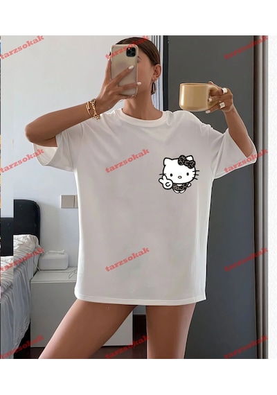 Tarzsokak Leopar Desenli Hello Kitty 7 Beyaz